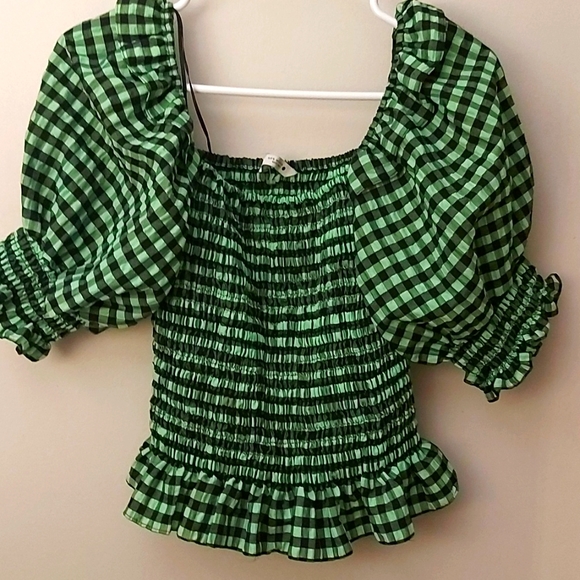 Zara Cropped Tube Top with Puffy Sleeves - Picture 1 of 9